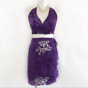INDONESIA Purple Batik Boho Beach Skirt Set